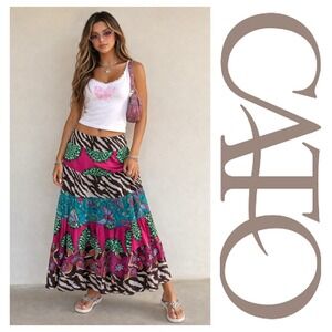 Cato Vtg Y2K Floral Boho Hippy Festival Tiered Fairy Grunge Maxi Skirt L/XL